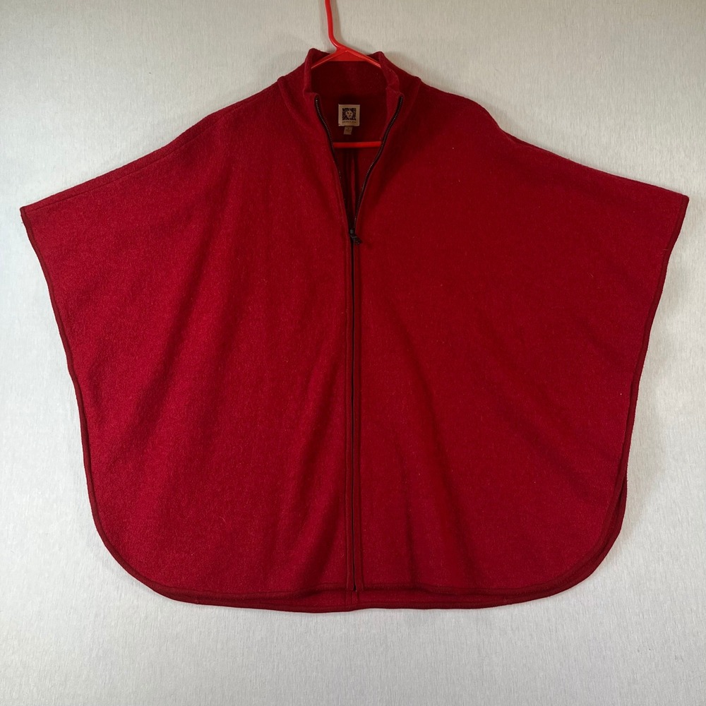Anne Klein Poncho Small Wool Blend Full Zip Mock Neck Cape Dark Red Cozy Cute